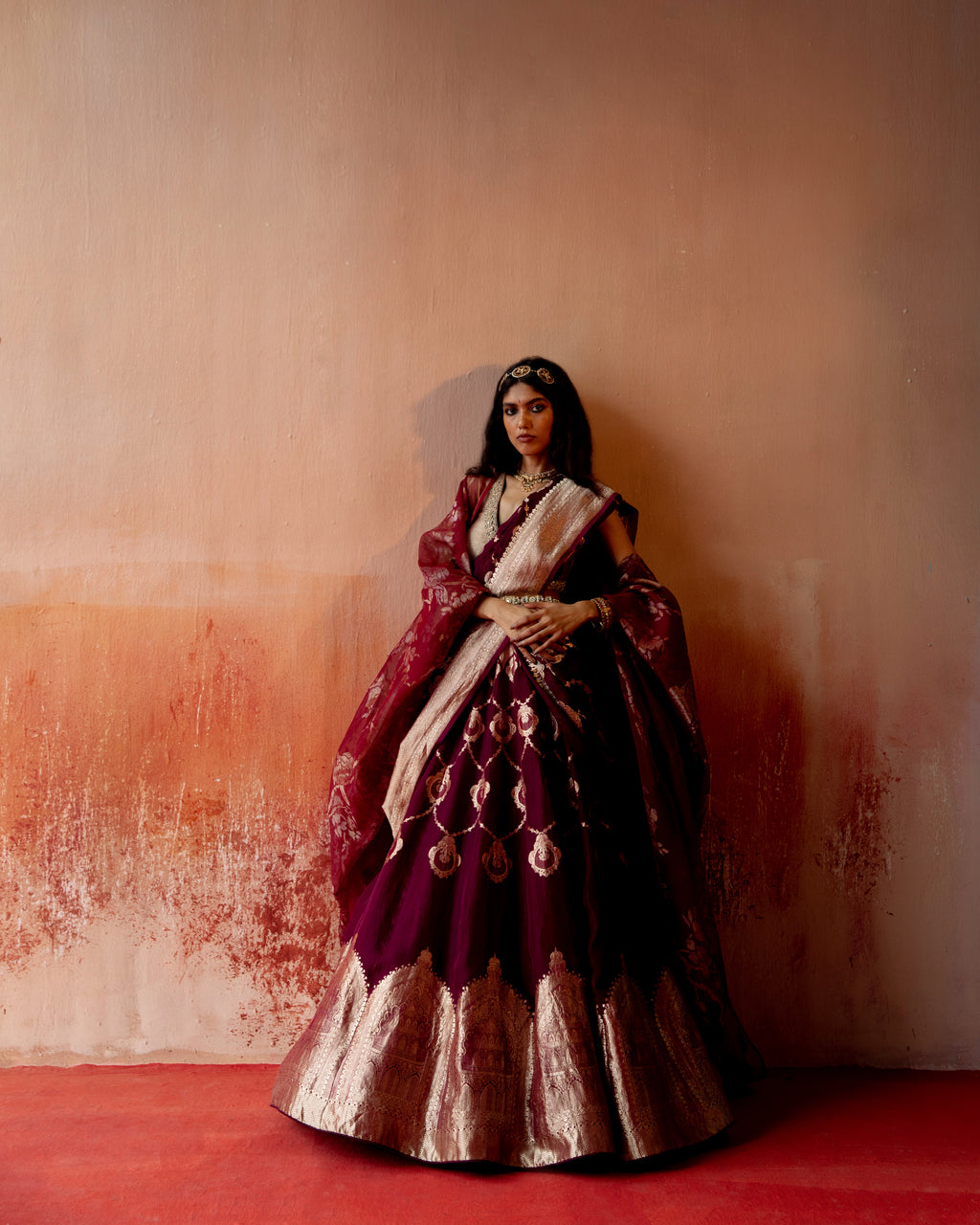 Crimson Couture Lehenga Featuring Heirloom