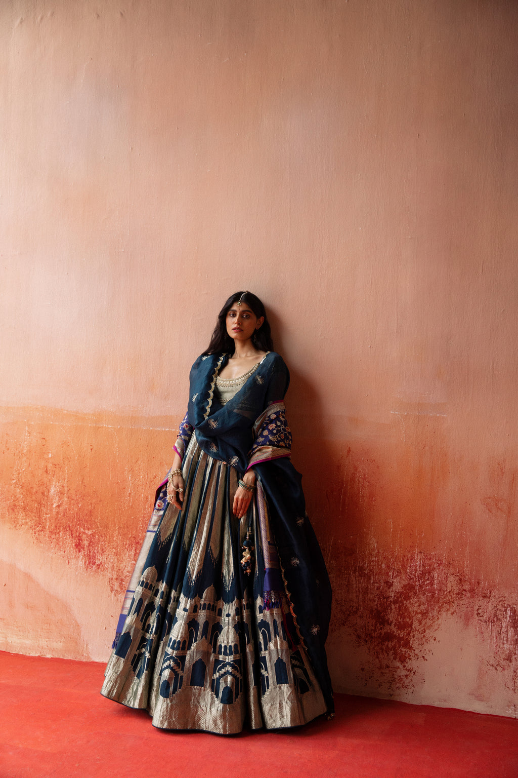 Sapphire Lehenga Featuring Traditional Monumental