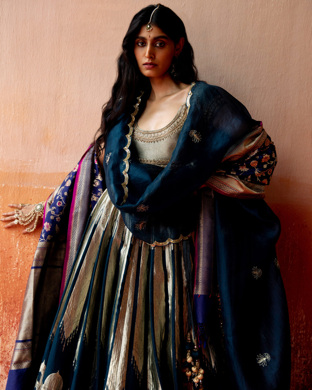 Sapphire Lehenga Featuring Traditional Monumental