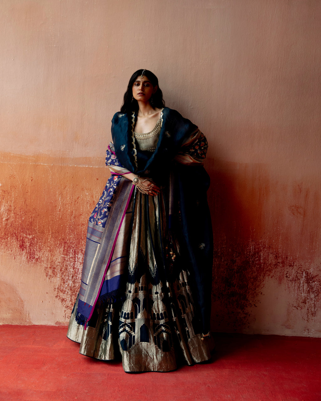 Sapphire Lehenga Featuring Traditional Monumental