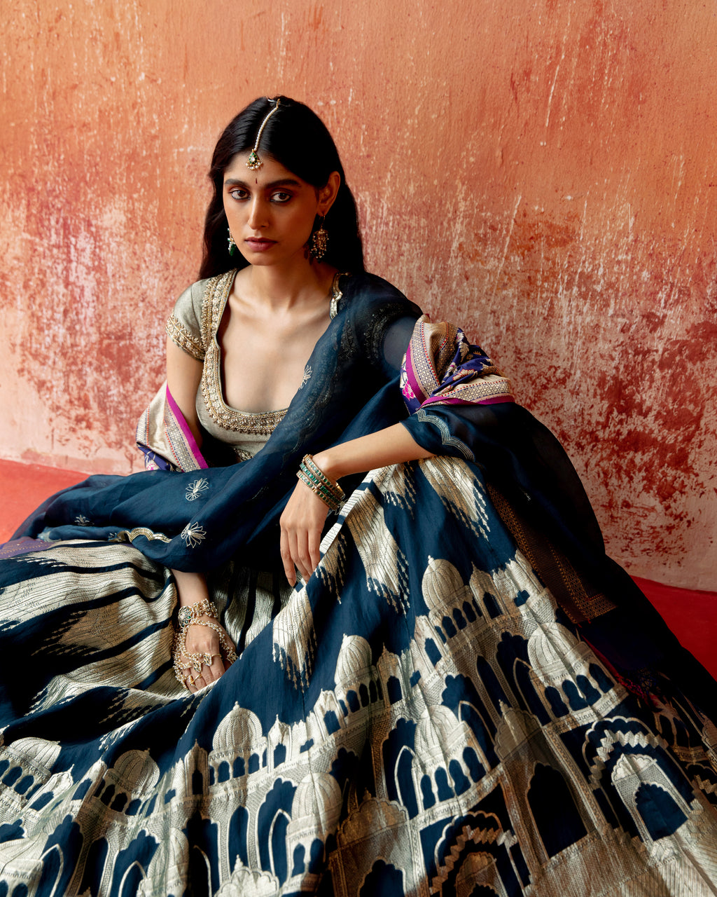 Sapphire Lehenga Featuring Traditional Monumental