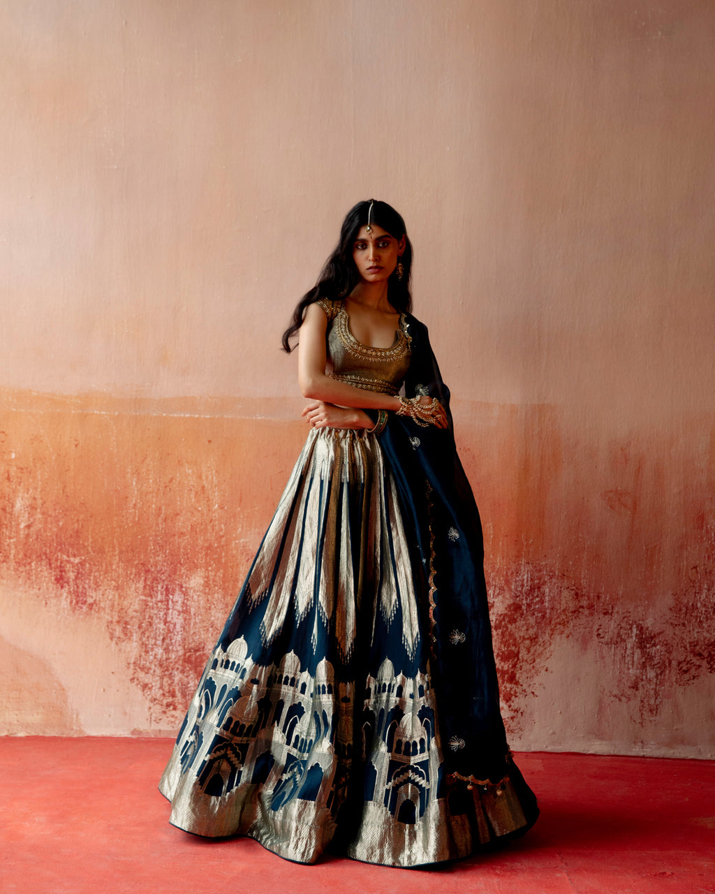 Sapphire Lehenga Featuring Traditional Monumental