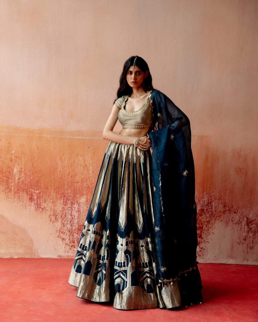 Sapphire Lehenga Featuring Traditional Monumental