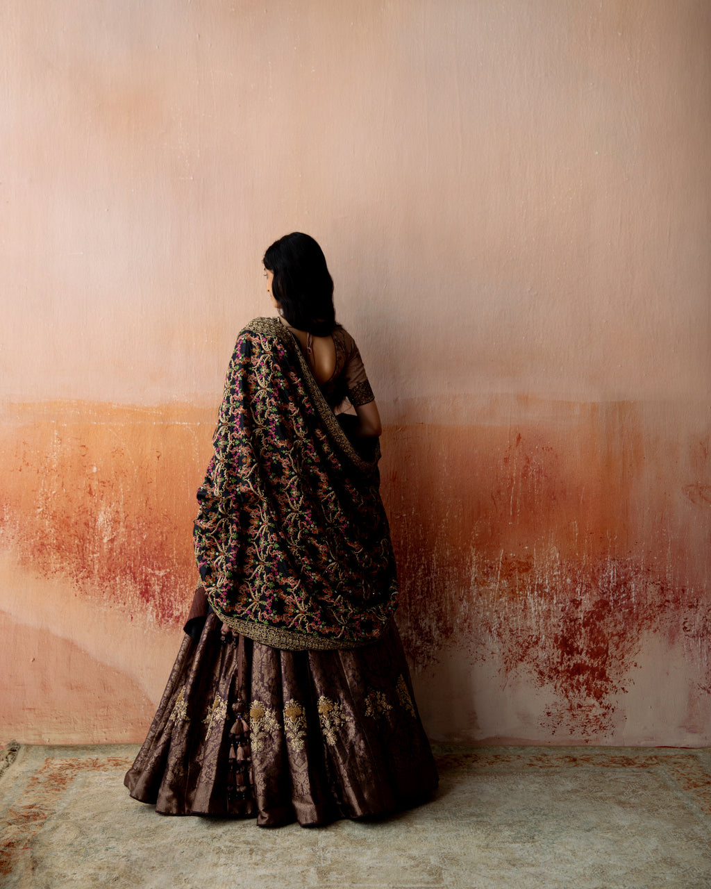 Bronze Zardozi-Embroidered Brocade Lehenga