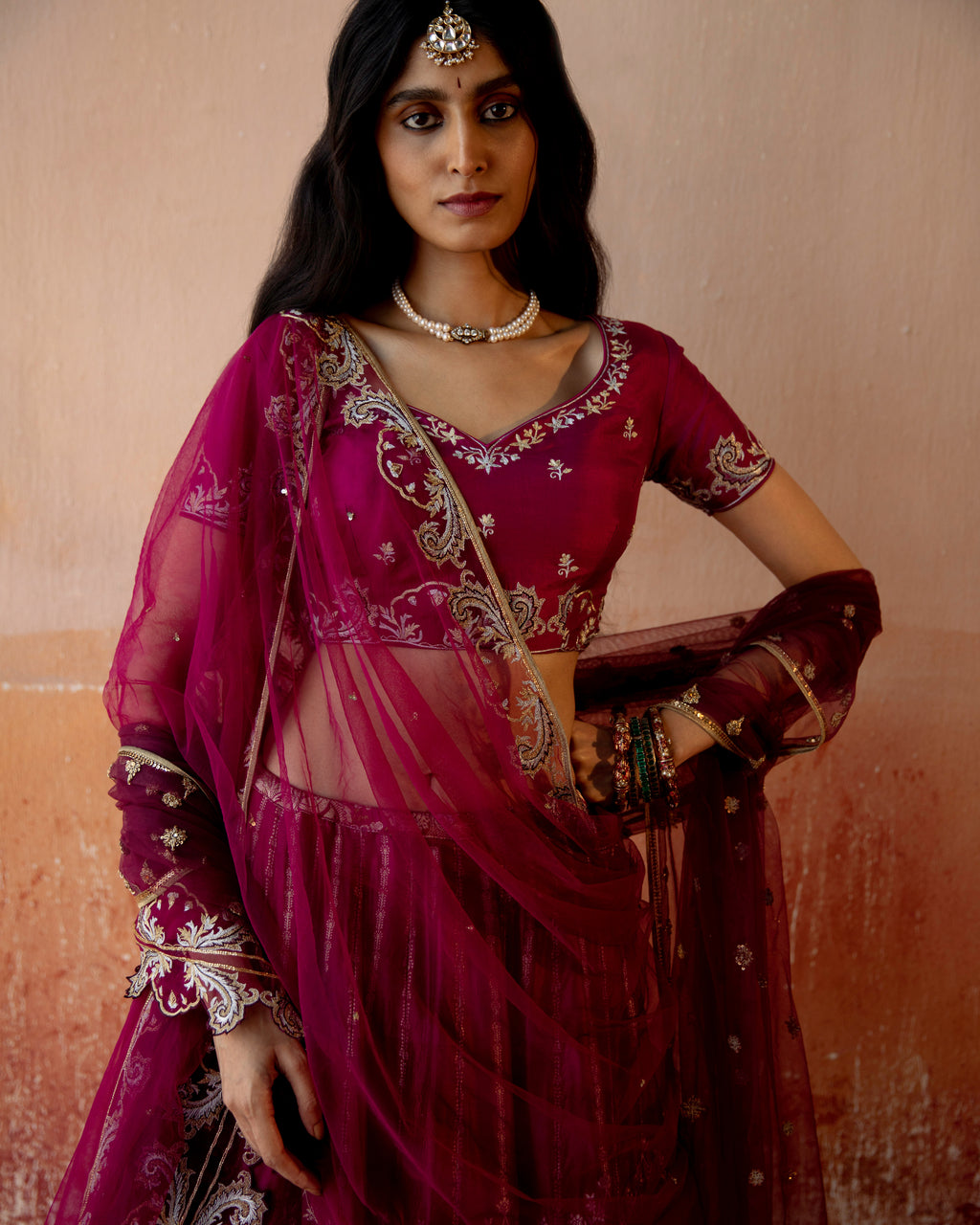 Amethyst Lehenga Featuring Intricate Mughal motifs