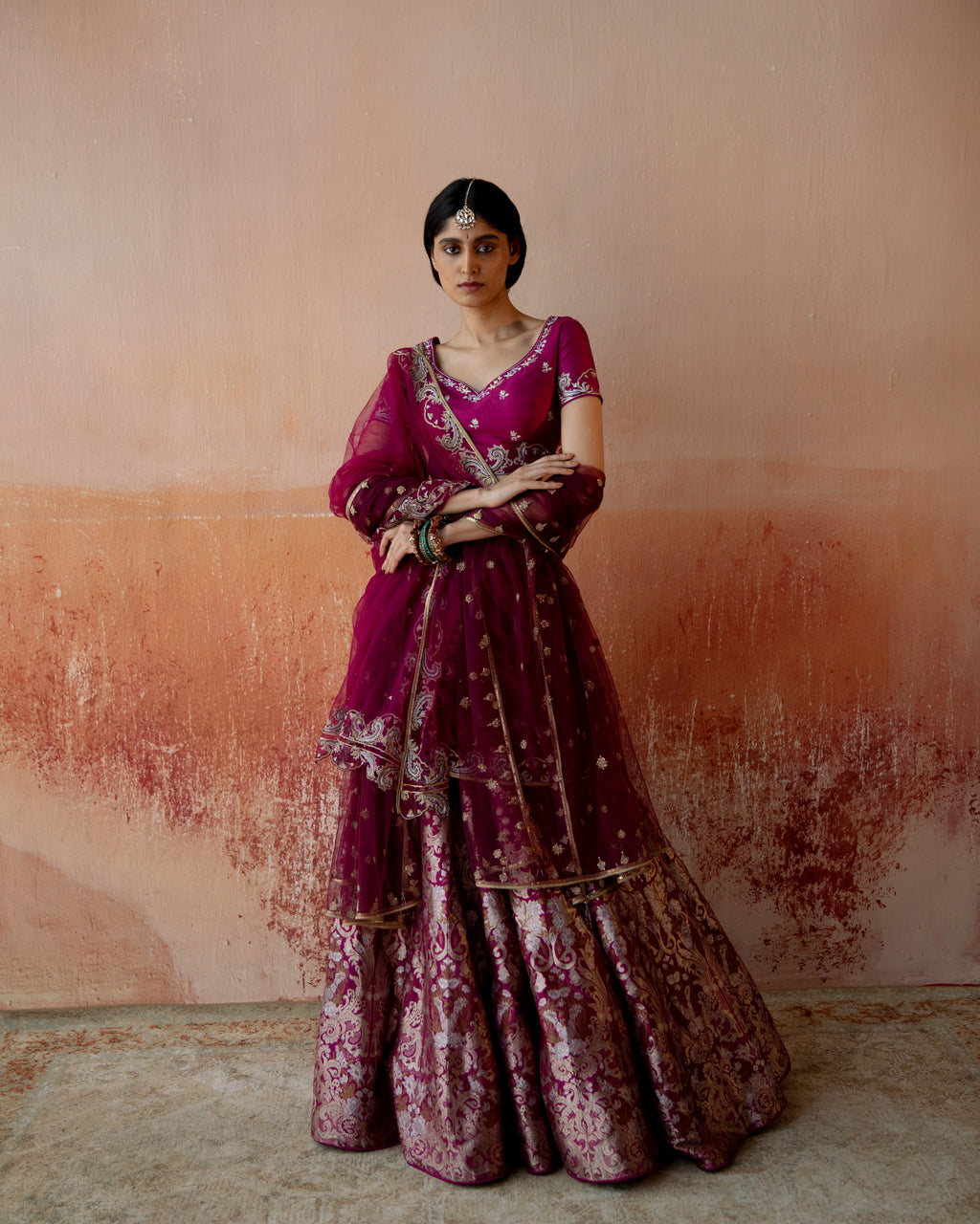 Amethyst Lehenga Featuring Intricate Mughal motifs