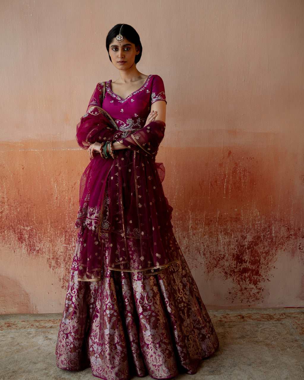 Amethyst Lehenga Featuring Intricate Mughal motifs