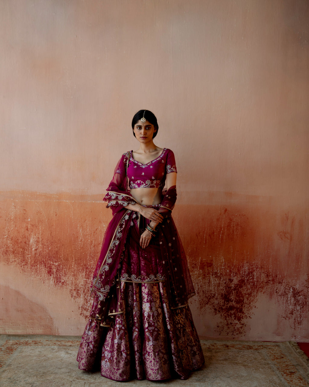 Amethyst Lehenga Featuring Intricate Mughal motifs