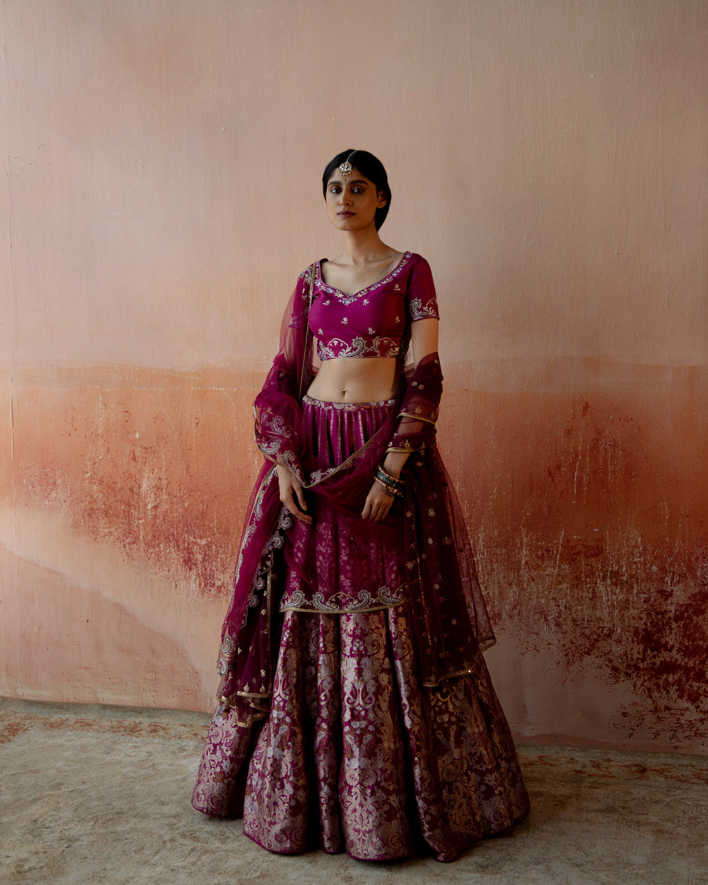 Amethyst Lehenga Featuring Intricate Mughal motifs