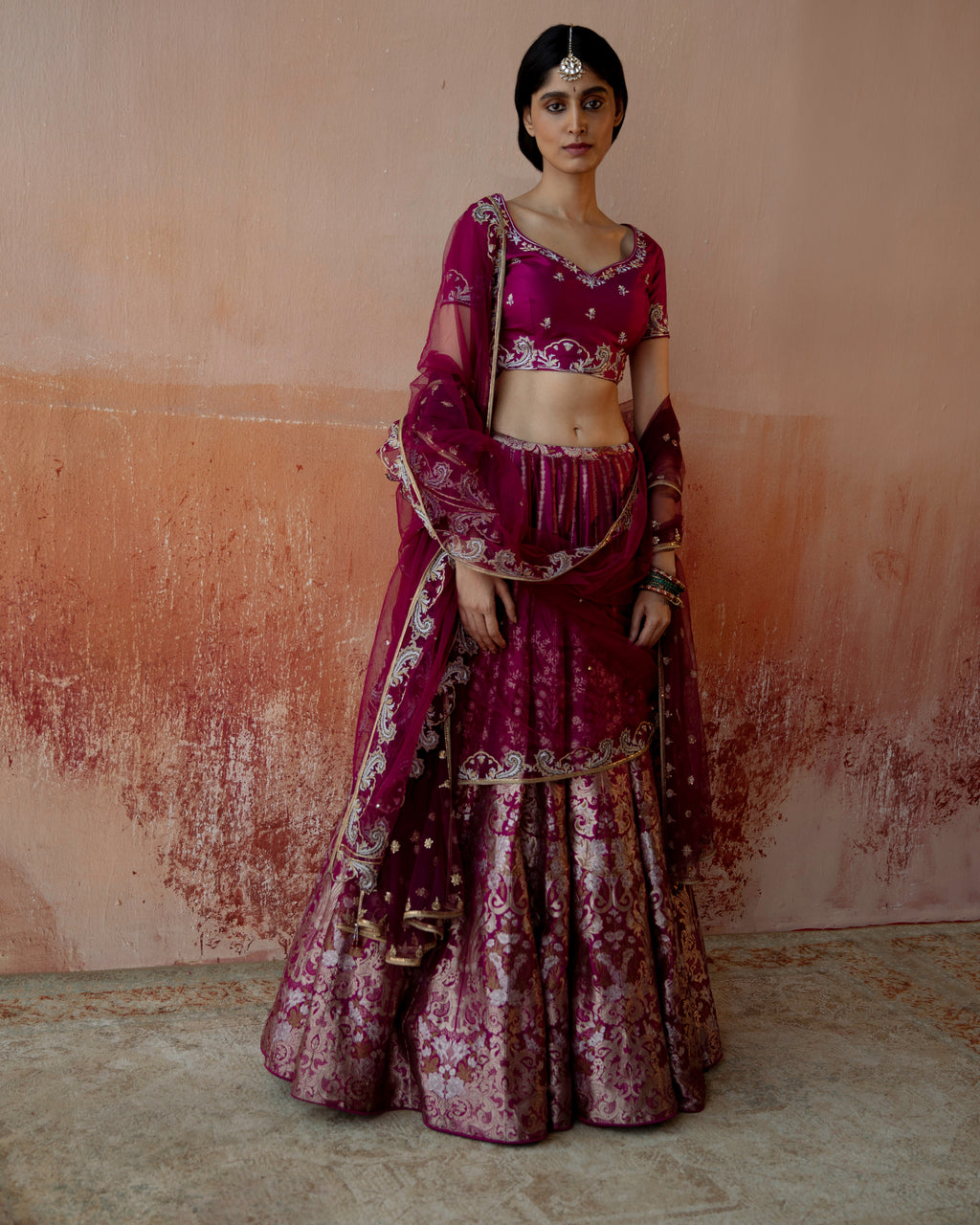 Amethyst Lehenga Featuring Intricate Mughal motifs