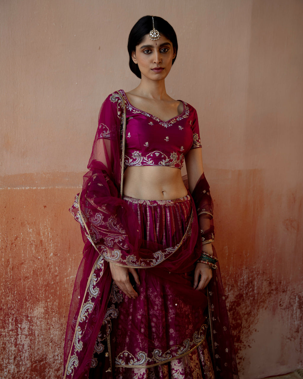 Amethyst Lehenga Featuring Intricate Mughal motifs