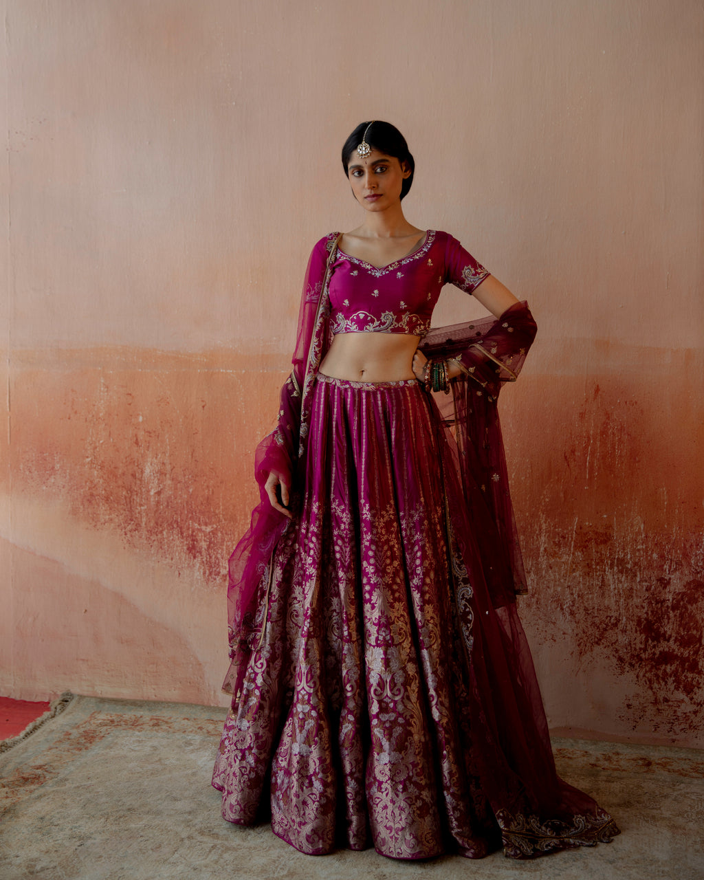 Amethyst Lehenga Featuring Intricate Mughal motifs