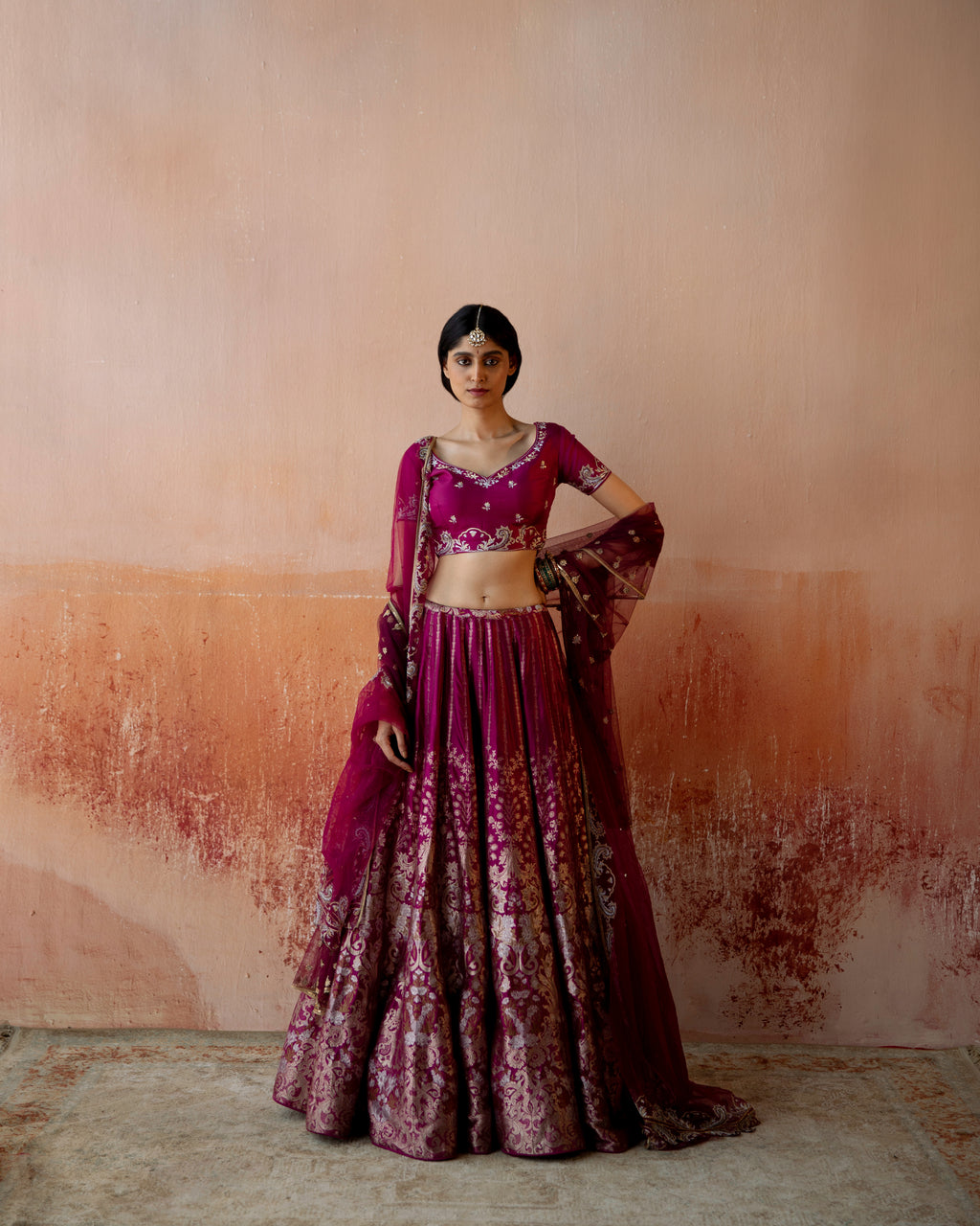Amethyst Lehenga Featuring Intricate Mughal motifs
