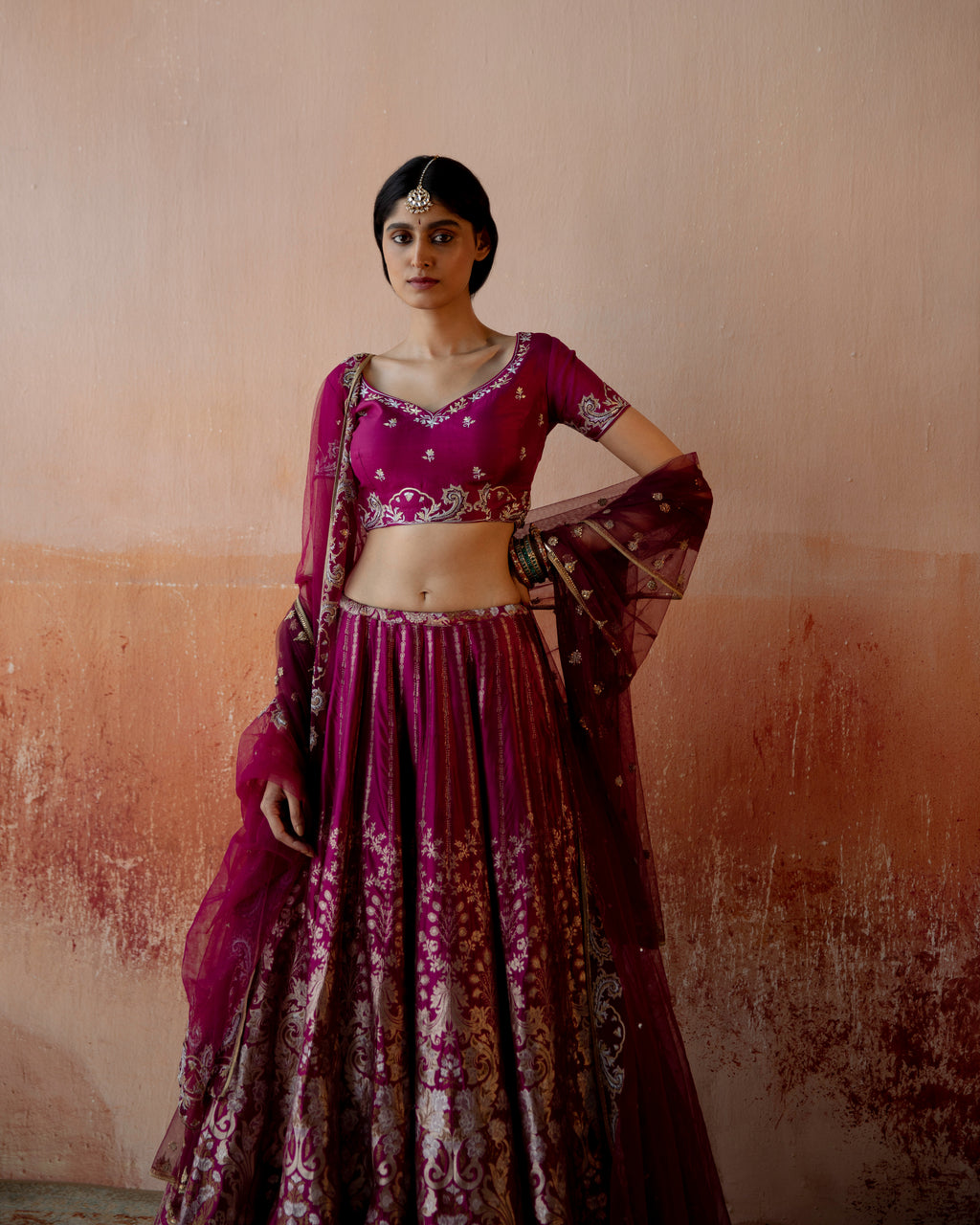 Amethyst Lehenga Featuring Intricate Mughal motifs