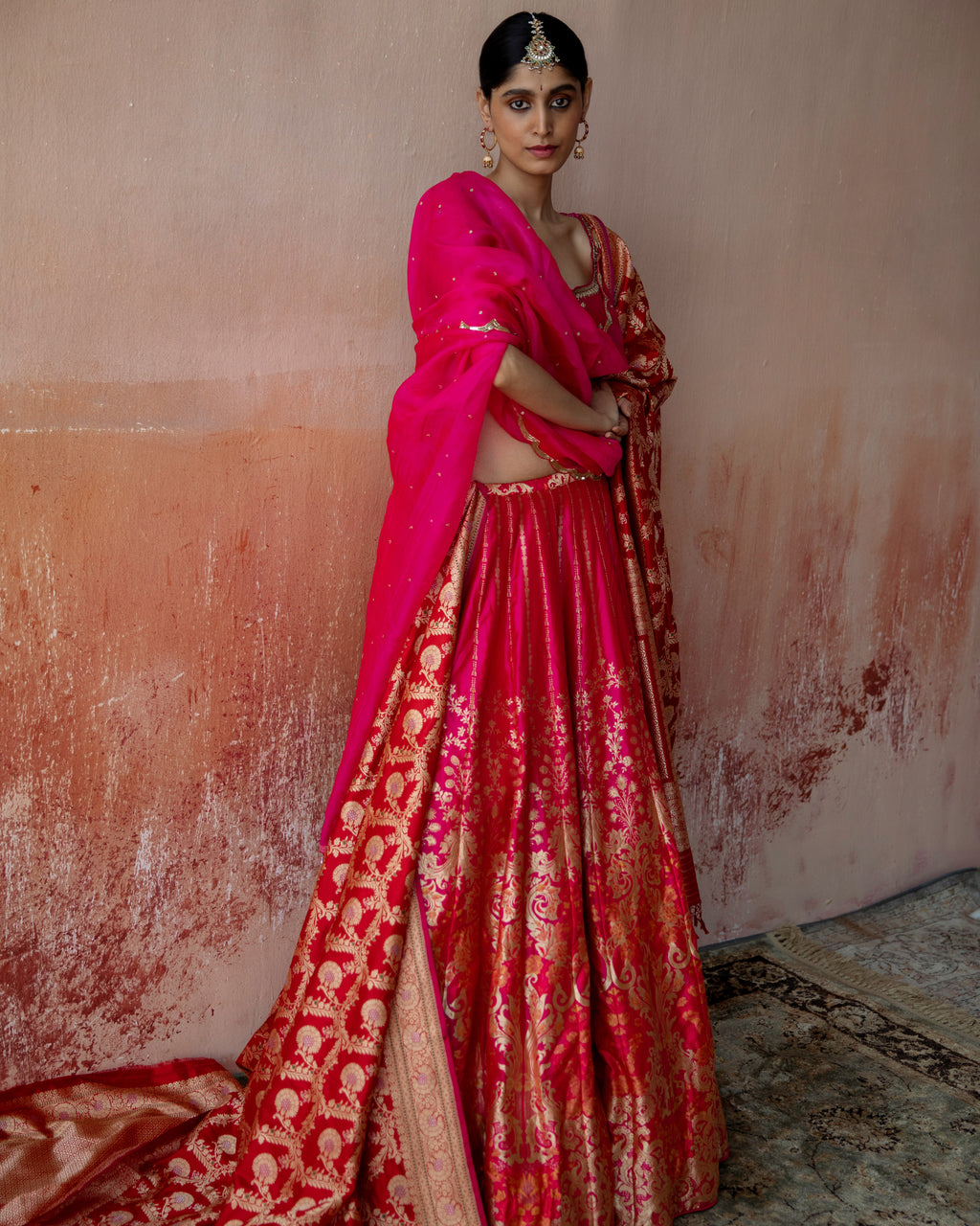 Daisy Pink Banarasi Lehenga In Silk