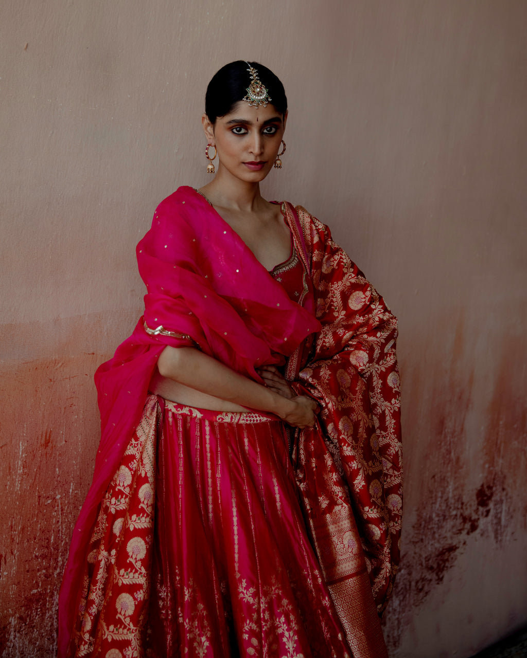 Daisy Pink Banarasi Lehenga In Silk