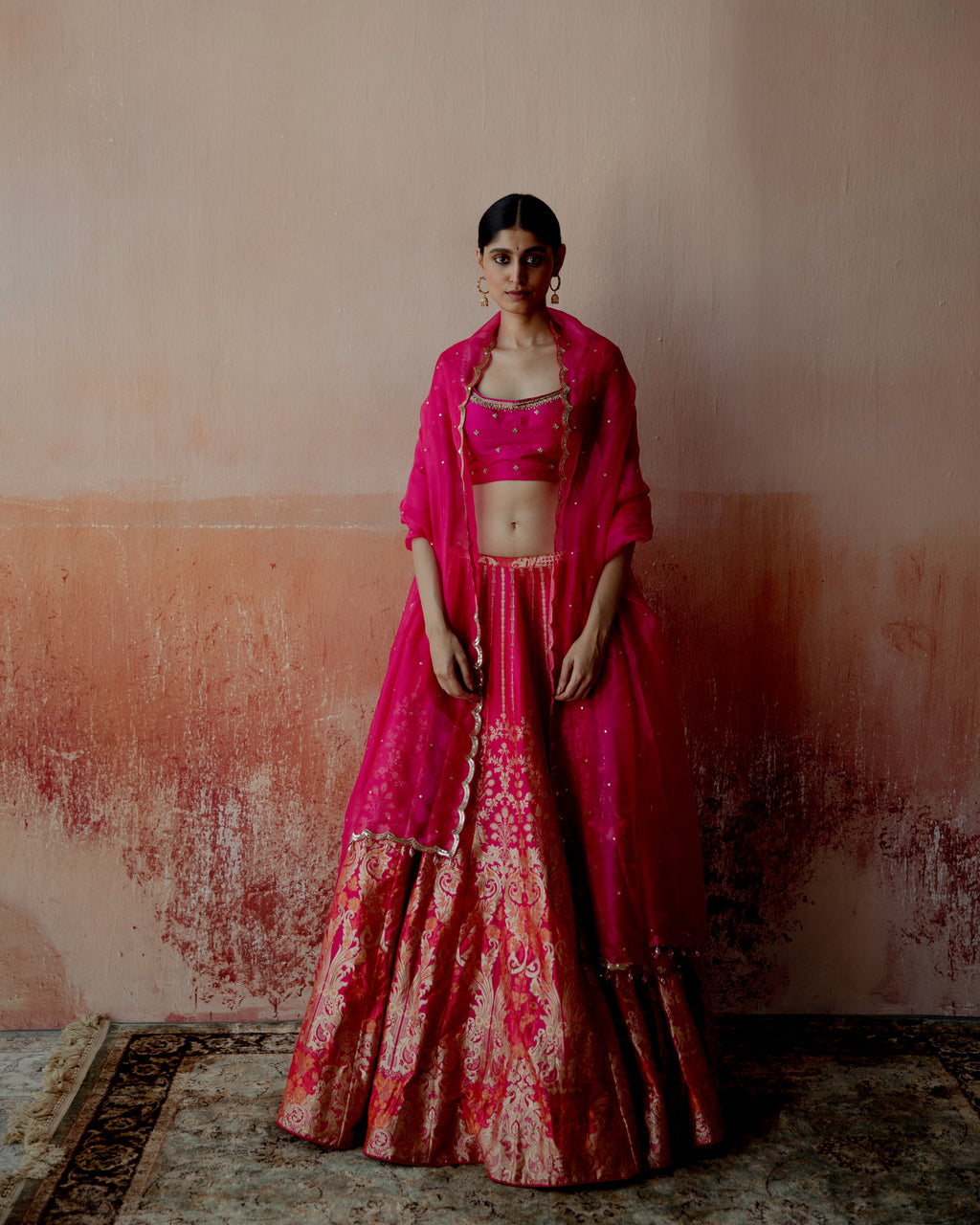 Daisy Pink Banarasi Lehenga In Silk