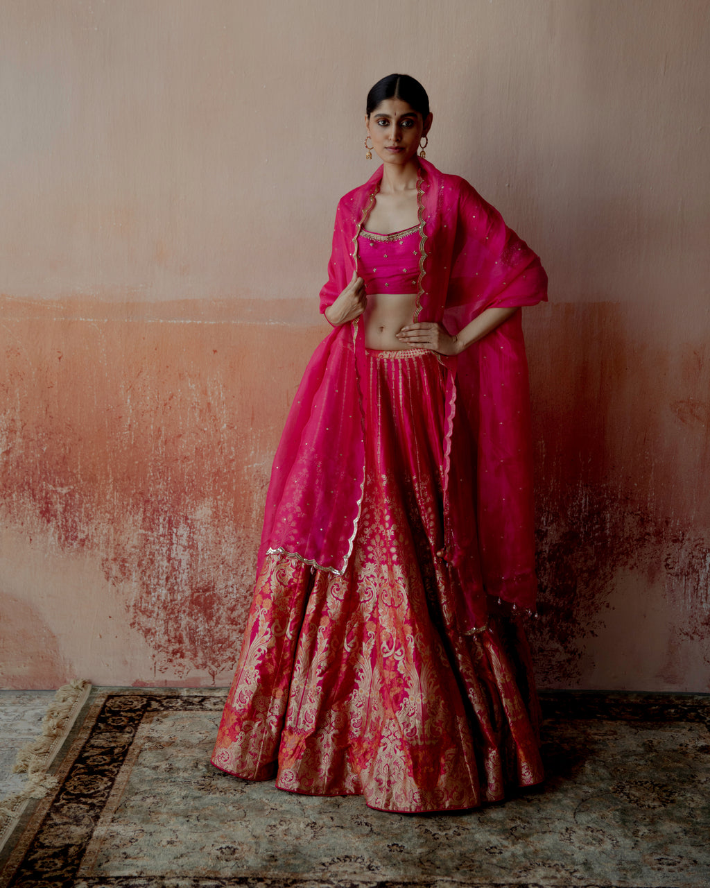Daisy Pink Banarasi Lehenga In Silk