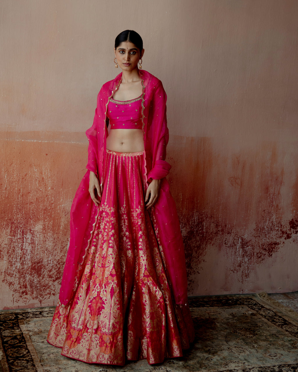 Daisy Pink Banarasi Lehenga In Silk