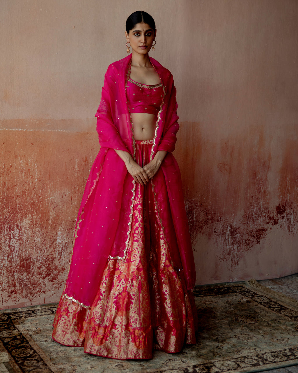 Daisy Pink Banarasi Lehenga In Silk
