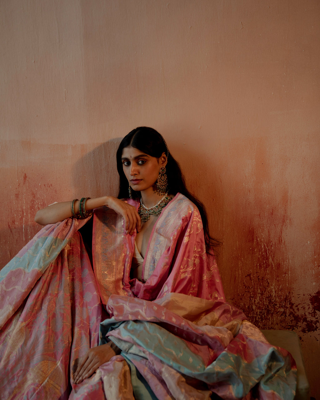 Pink Sherbet Lehenga Featuring Botanical Motifs
