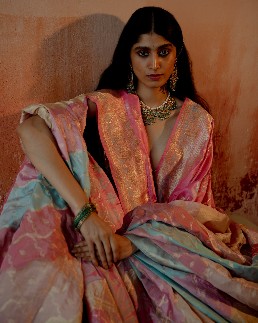 Pink Sherbet Lehenga Featuring Botanical Motifs