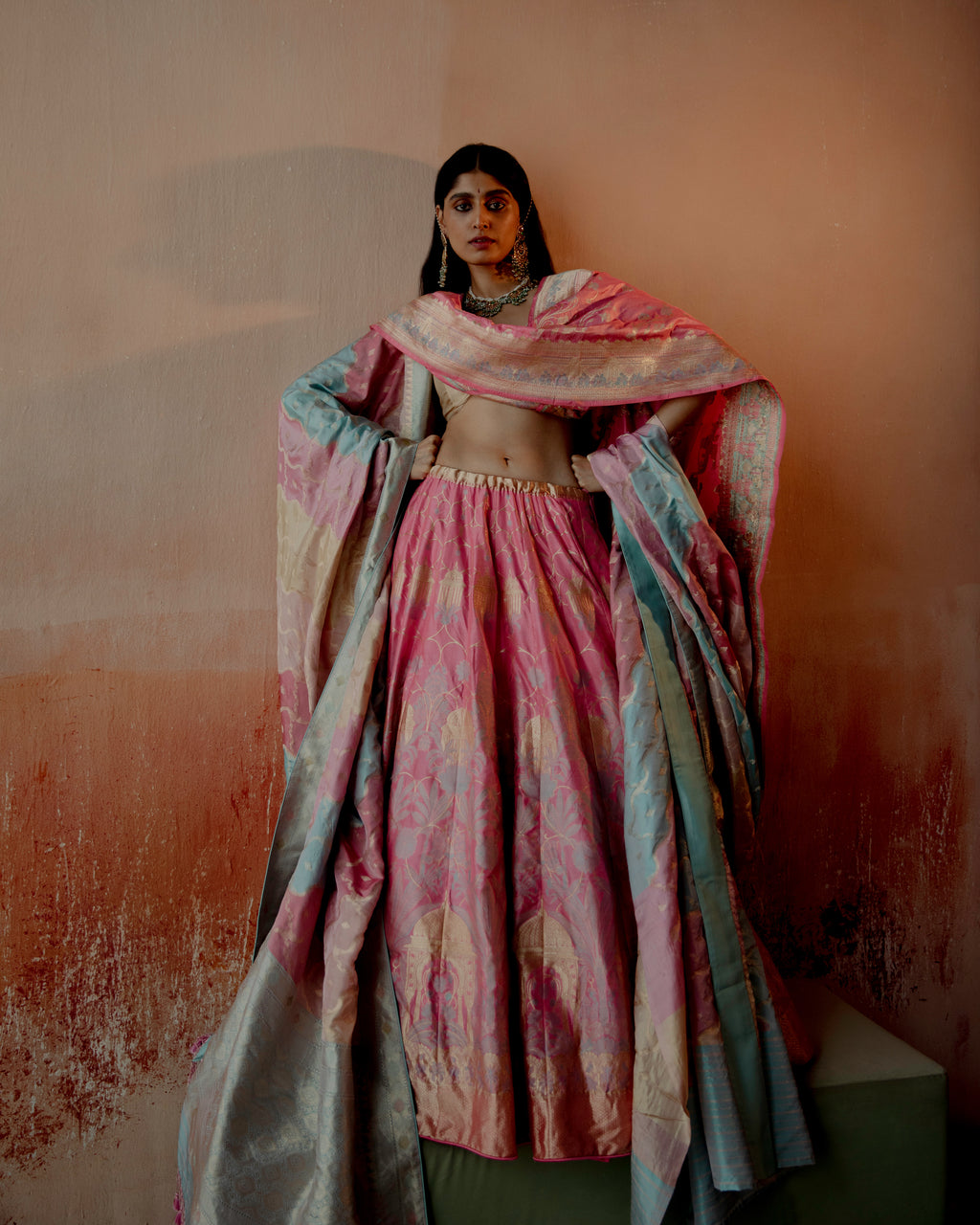 Pink Sherbet Lehenga Featuring Botanical Motifs