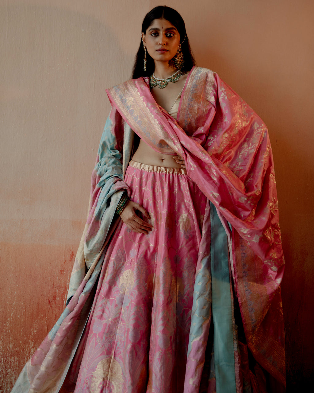 Pink Sherbet Lehenga Featuring Botanical Motifs