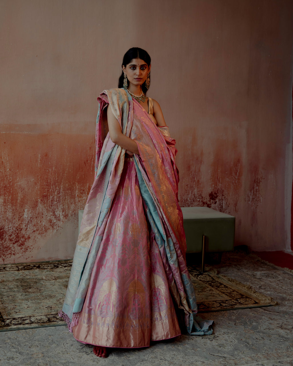 Pink Sherbet Lehenga Featuring Botanical Motifs
