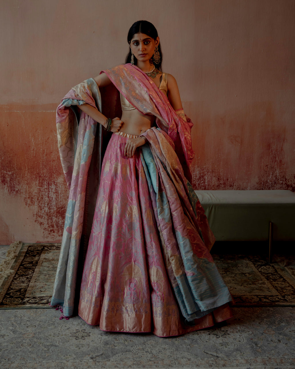 Pink Sherbet Lehenga Featuring Botanical Motifs