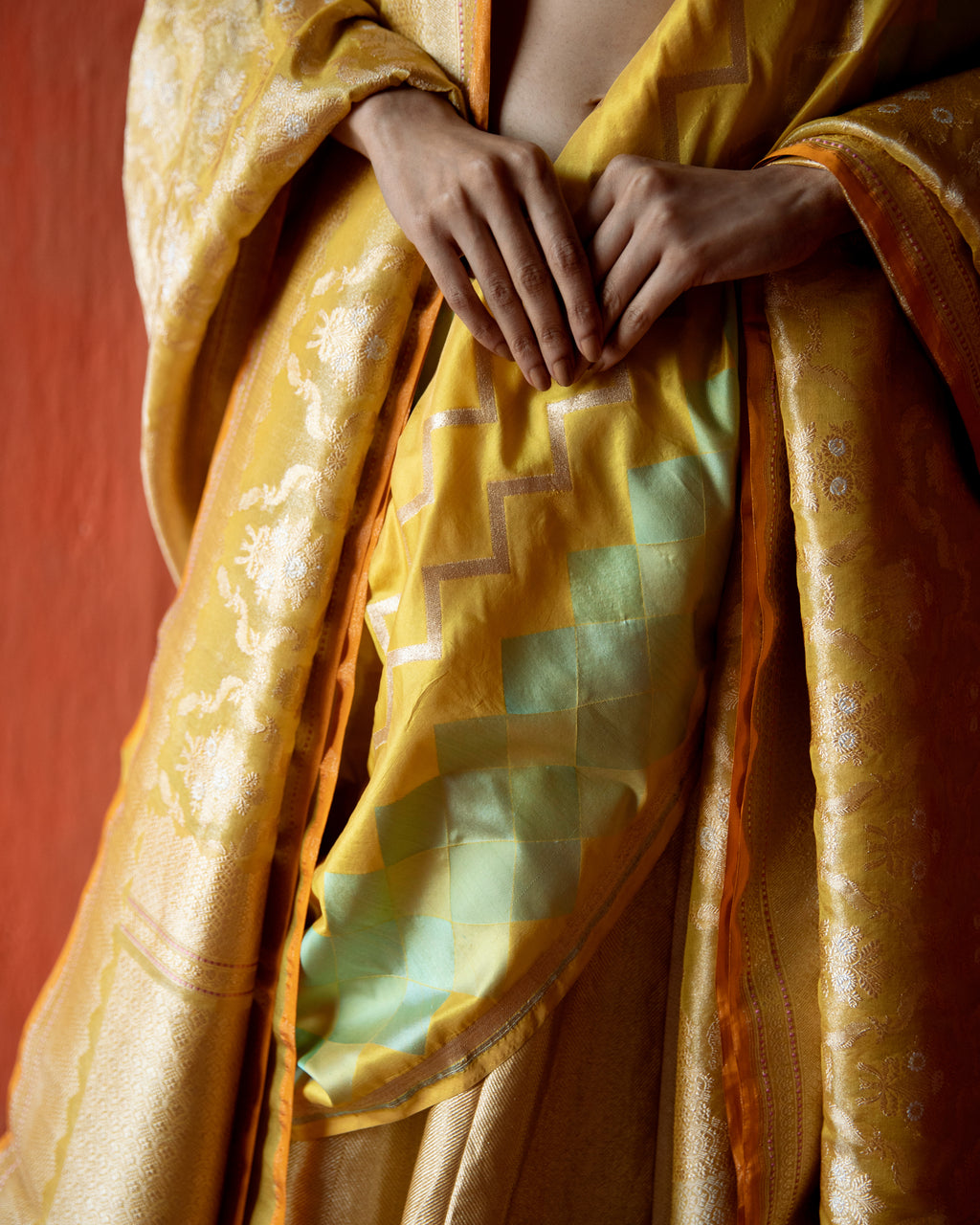 Citrine Geometrical Handwoven Lehenga