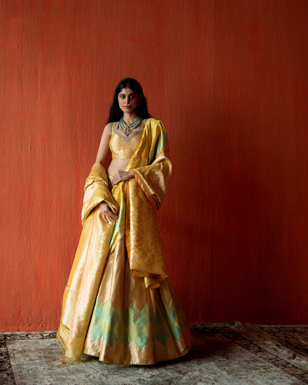 Citrine Geometrical Handwoven Lehenga