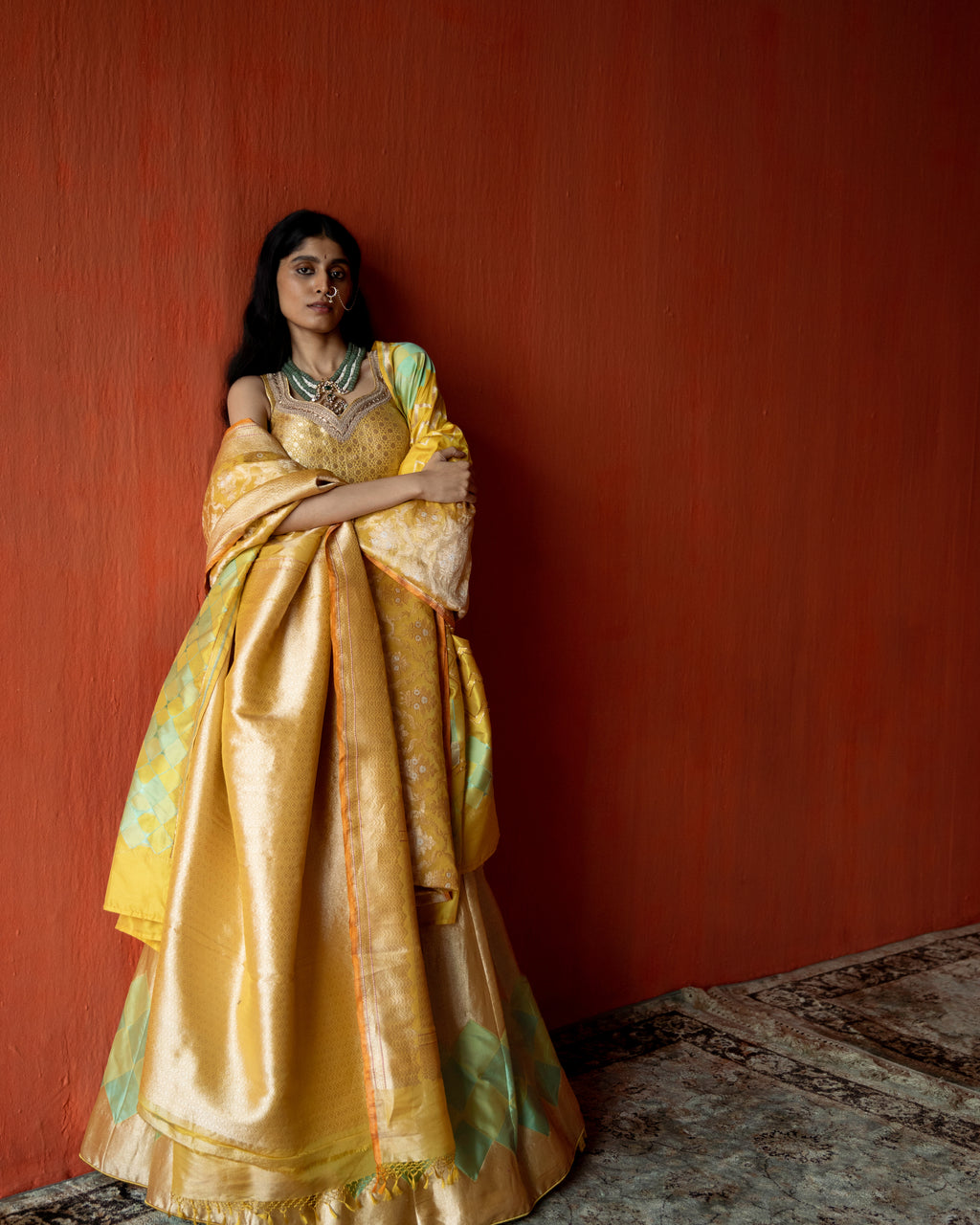 Citrine Geometrical Handwoven Lehenga