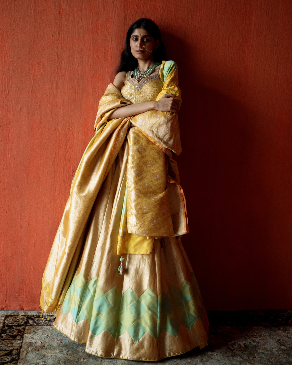 Citrine Geometrical Handwoven Lehenga