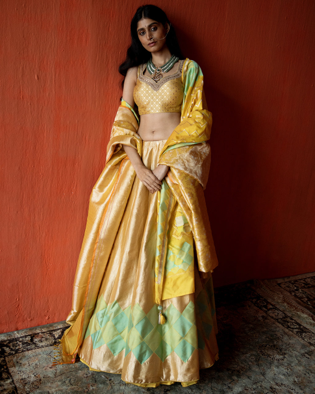 Citrine Geometrical Handwoven Lehenga