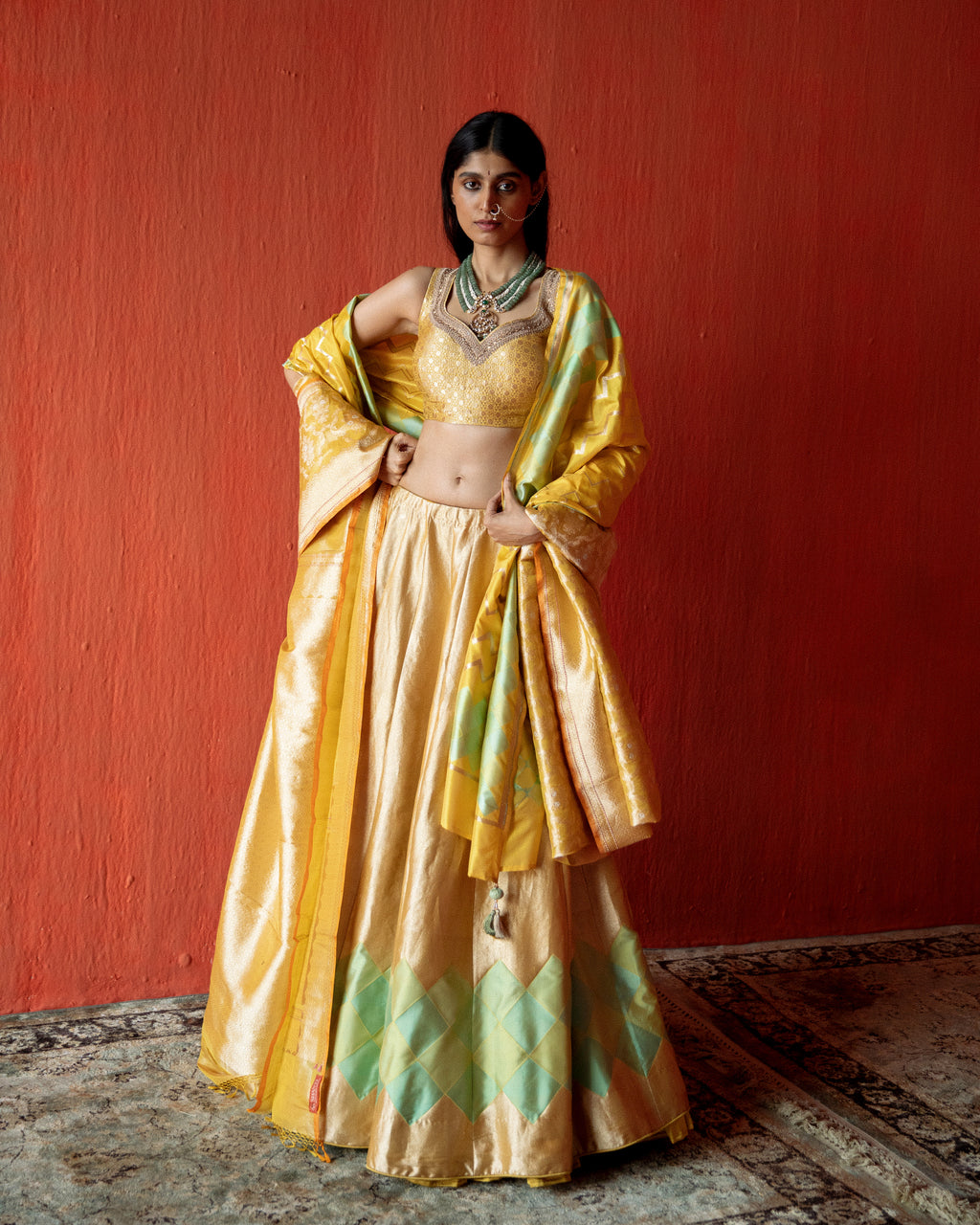 Citrine Geometrical Handwoven Lehenga