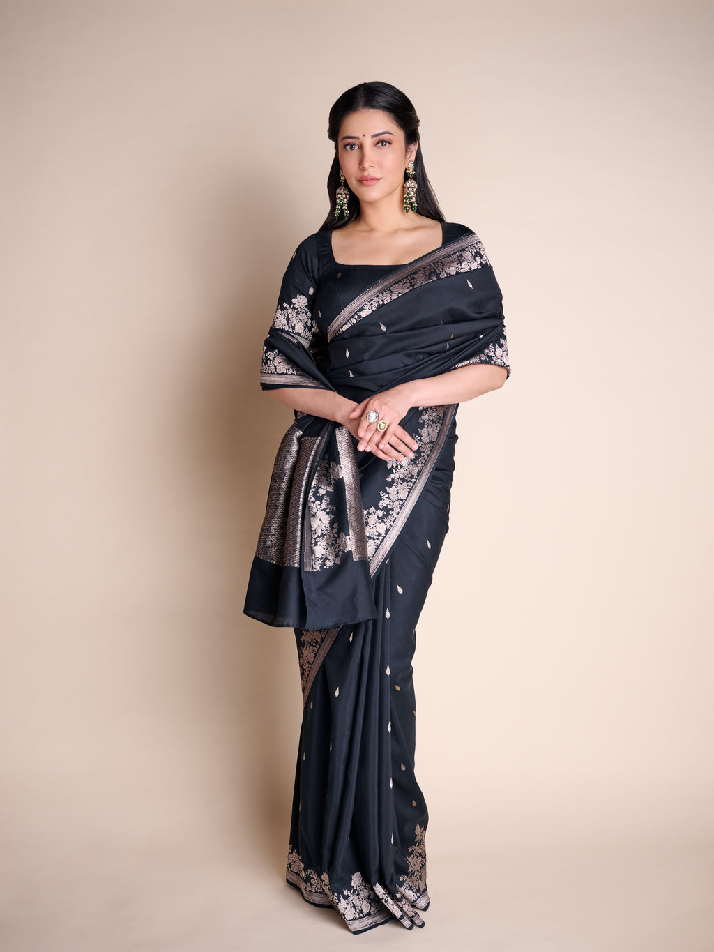 Silver Woven Onyx Saree