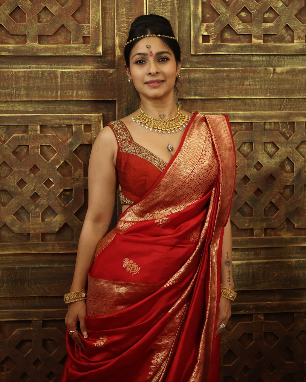 Red Puna Silk Saree