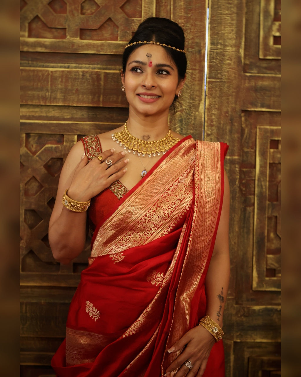 Red Puna Silk Saree