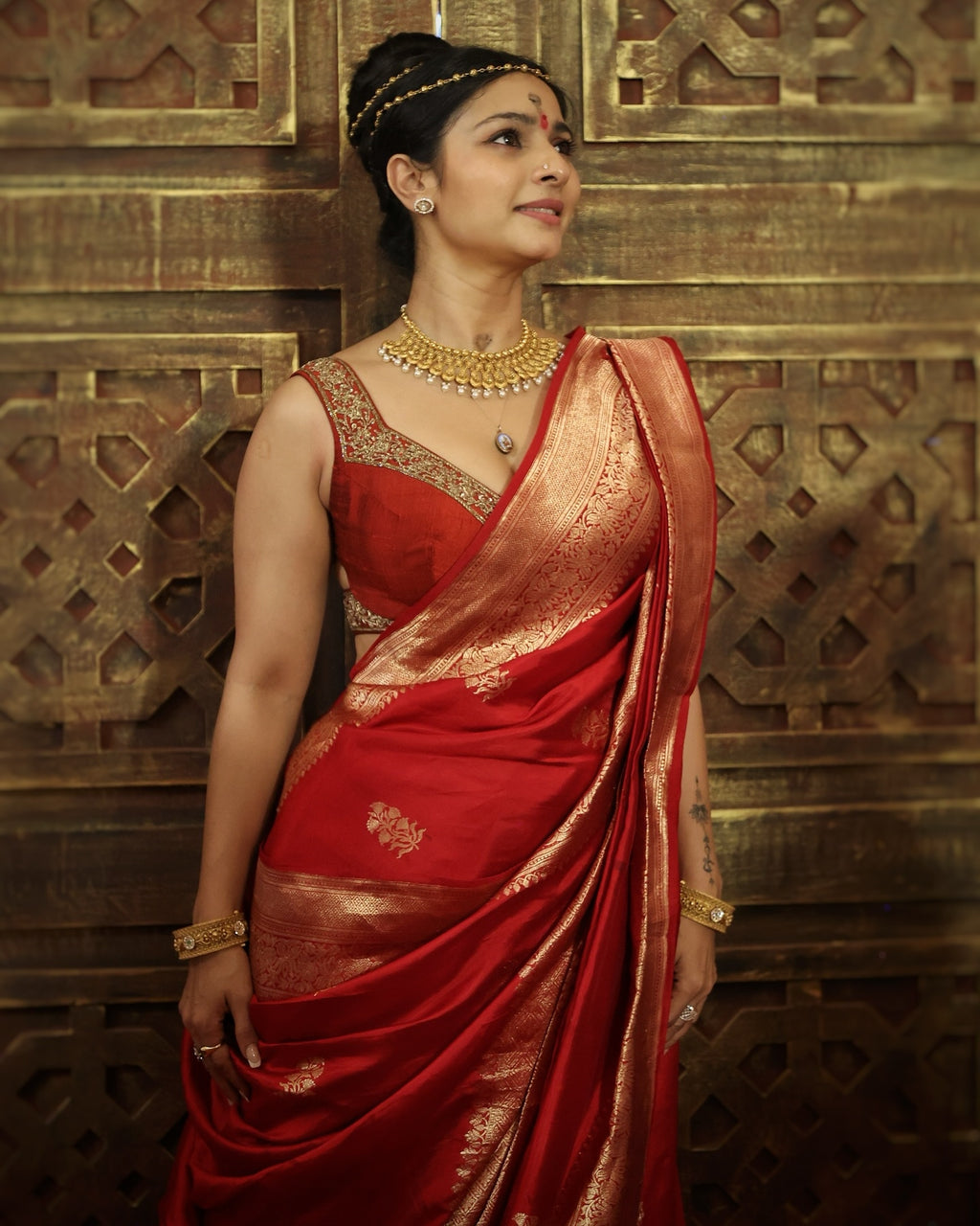 Red Puna Silk Saree