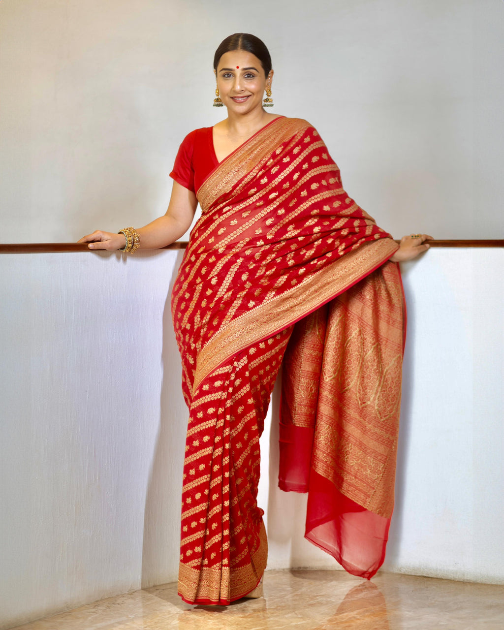 Banarasi Georgette Saree In Cherry Red