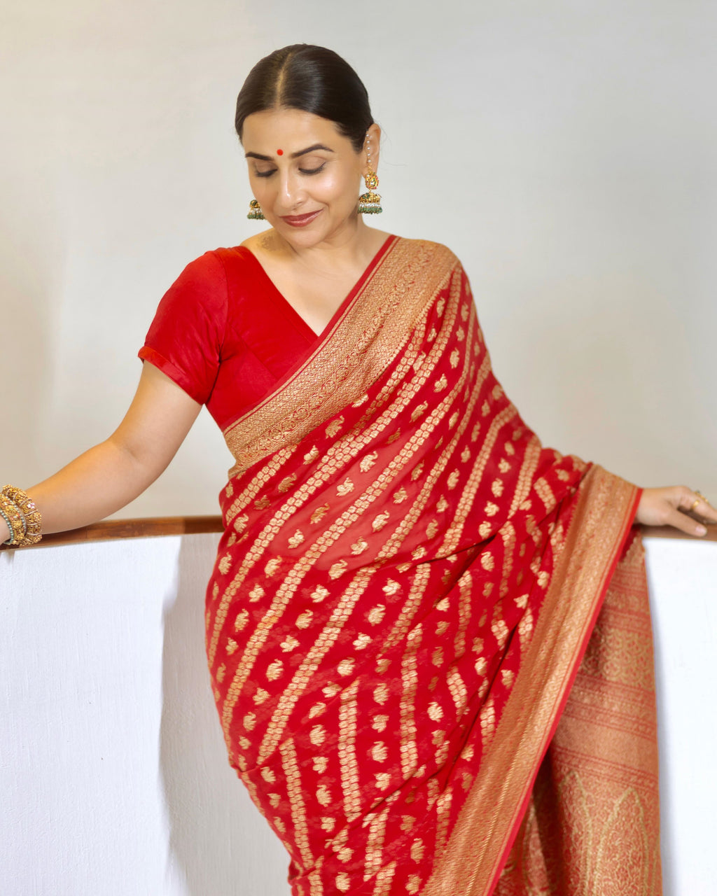 Banarasi Georgette Saree In Cherry Red