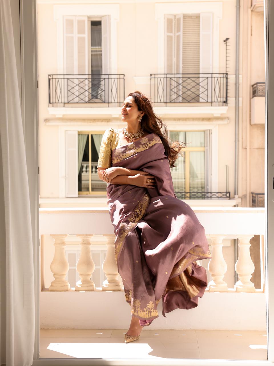 Vintage Heather lavender silk saree full view, Shanti Banaras Summer 2026