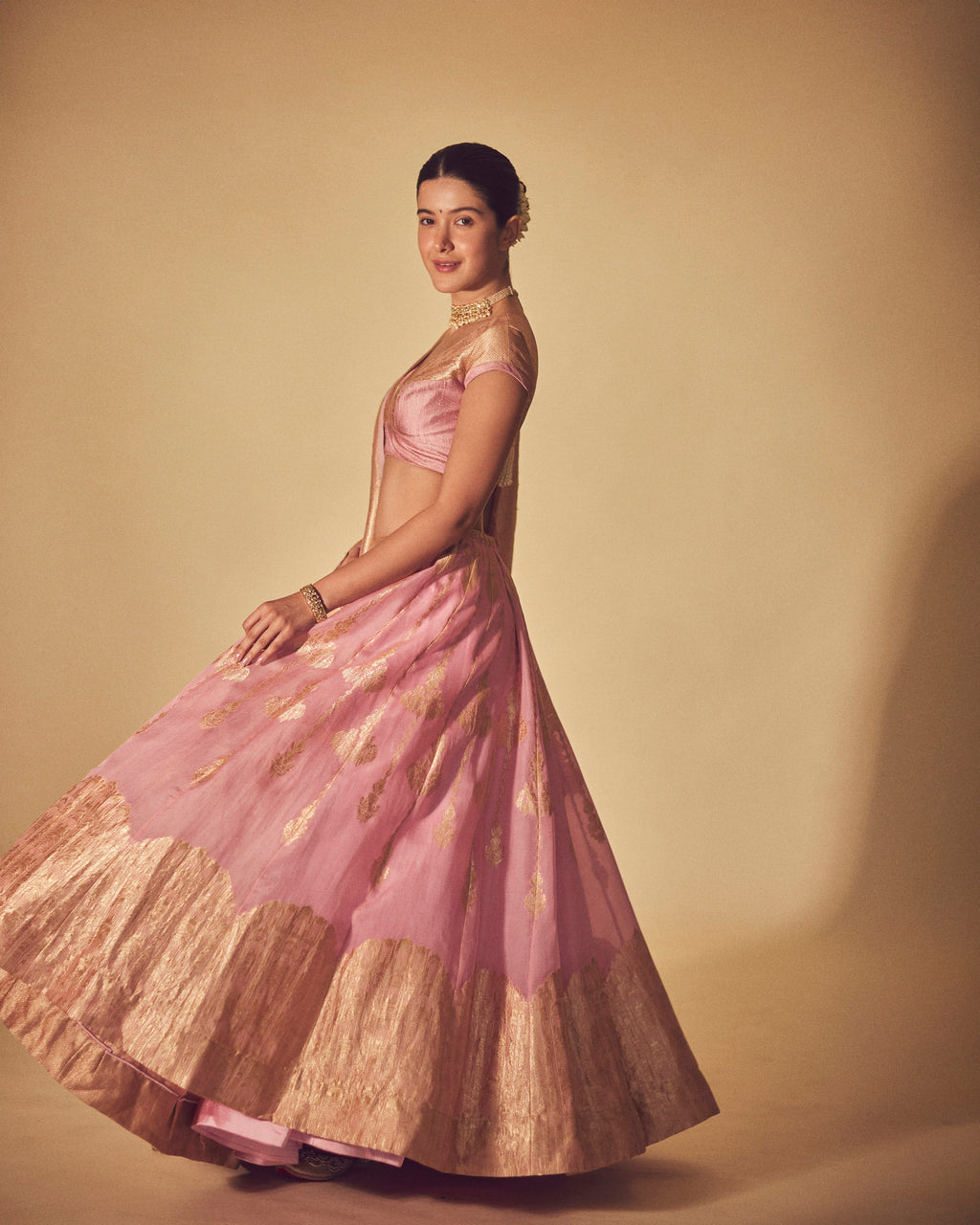 Coral Cream Hawa Mahal Lehenga