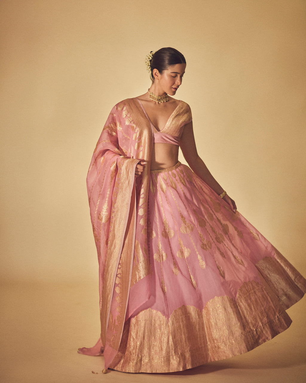 Coral Cream Hawa Mahal Lehenga