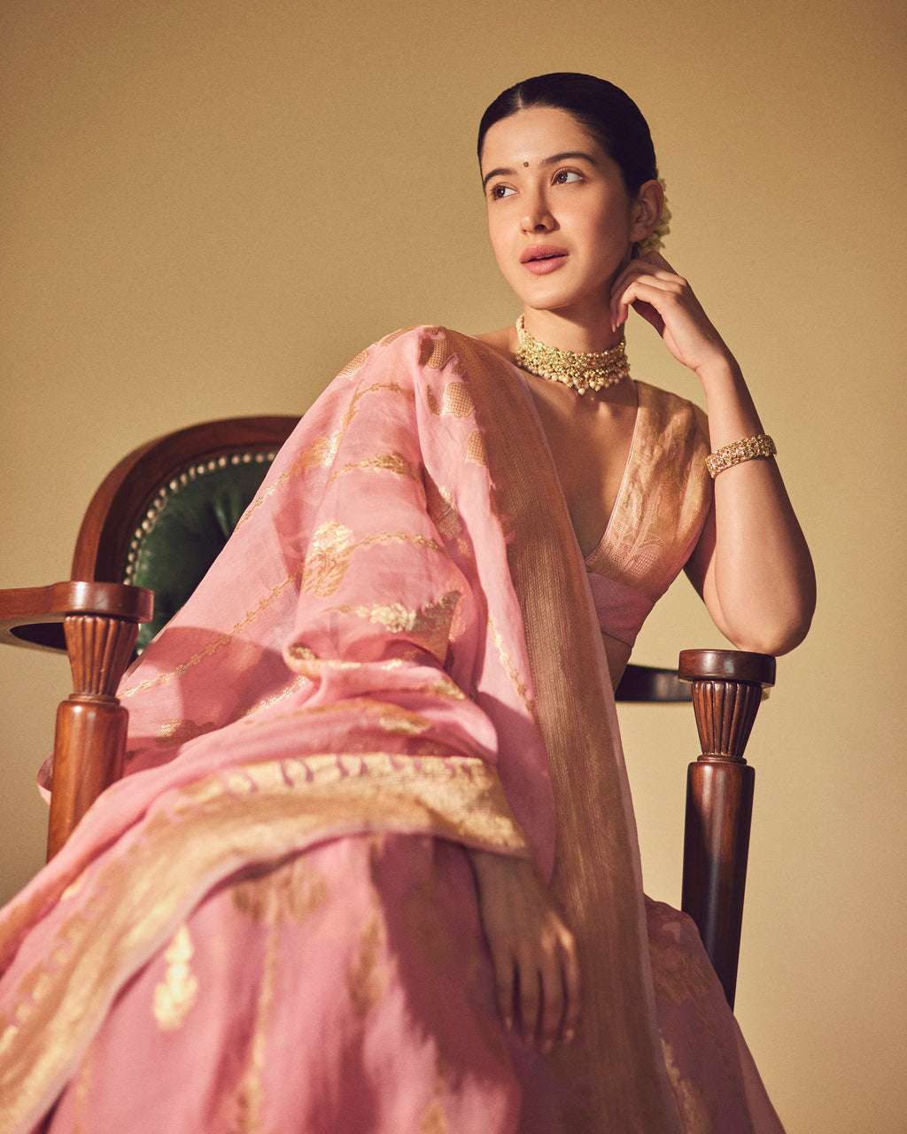 Coral Cream Hawa Mahal Lehenga