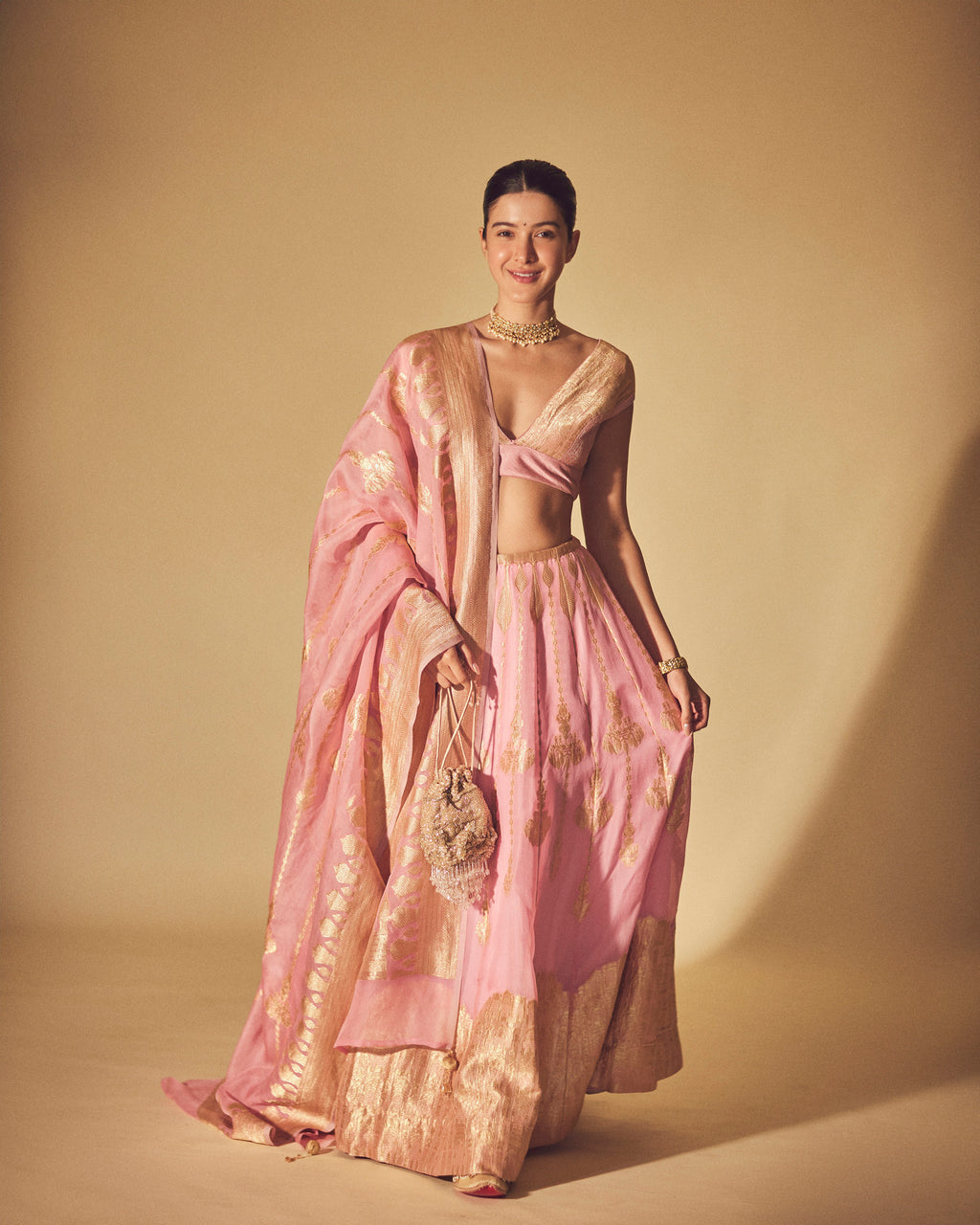 Coral Cream Hawa Mahal Lehenga