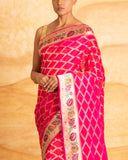 Handwoven Geometric Jaal Silk Saree
