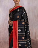 Gold silver Stripe Buti Saree Silk