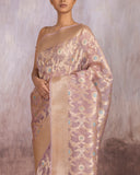 Golden Zari Floral Jaal Saree Pure Kora